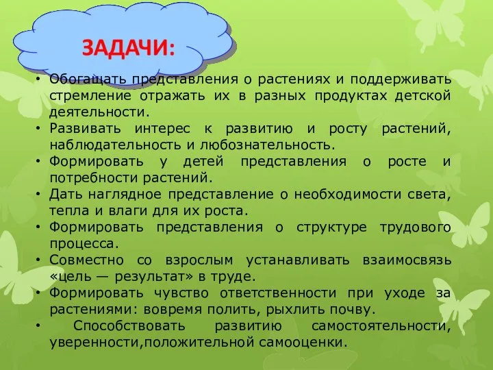 Обогащать представления о растениях и поддерживать стремление отражать их в разных продуктах