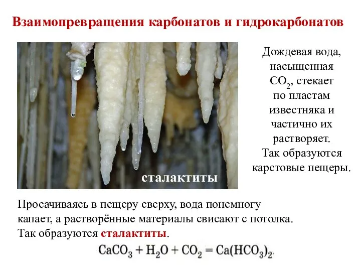 Просачиваясь в пещеру сверху, вода понемногу капает, а растворённые материалы свисают с