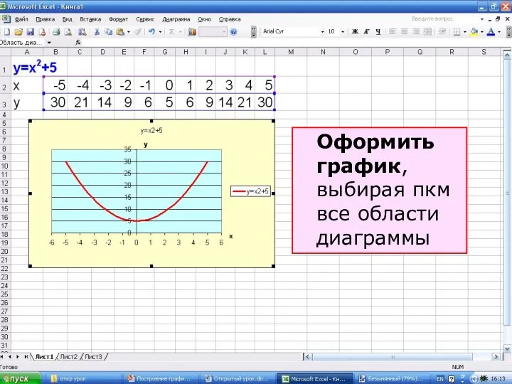 Оформить график, выбирая пкм все области диаграммы