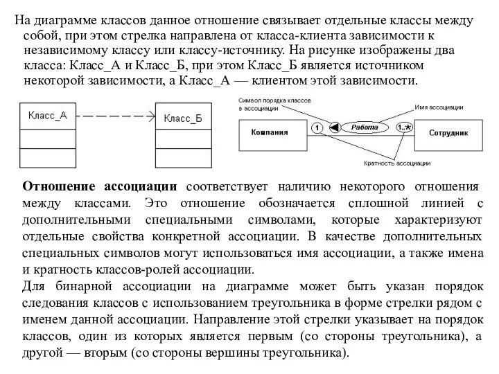 На диаграмме классов данное отношение связывает отдельные классы между собой, при этом