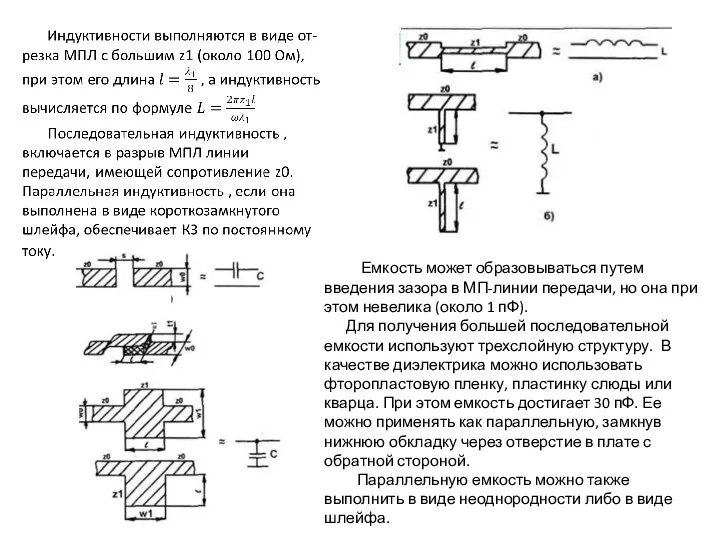 Емкость может образовываться пу­тем введения зазора в МП-линии пе­редачи, но она при