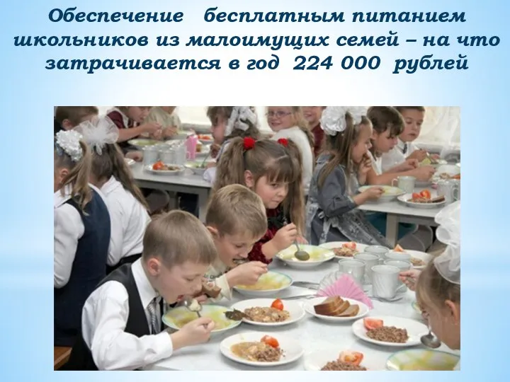 Обеспечение бесплатным питанием школьников из малоимущих семей – на что затрачивается в год 224 000 рублей