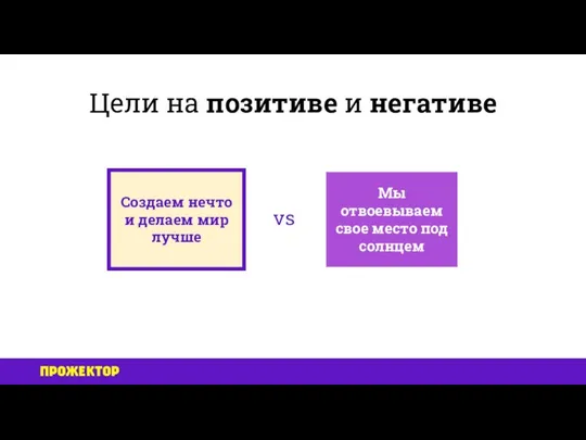 Цели на позитиве и негативе Мы отвоевываем свое место под солнцем Создаем