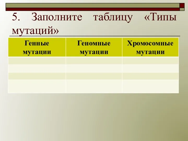 5. Заполните таблицу «Типы мутаций»