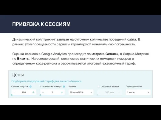 ПРИВЯЗКА К СЕССИЯМ Динамический коллтрекинг завязан на суточном количестве посещений сайта. В