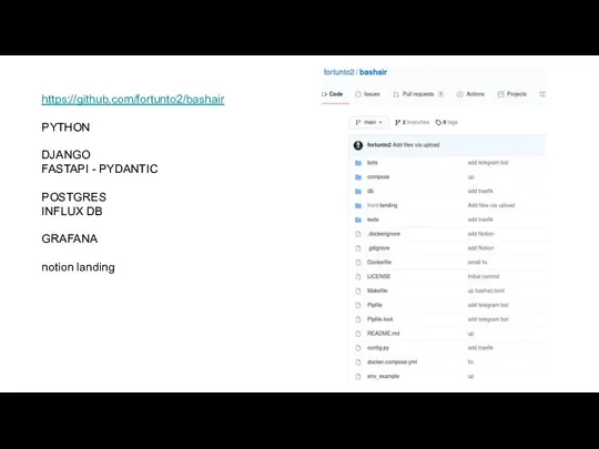 https://github.com/fortunto2/bashair PYTHON DJANGO FASTAPI - PYDANTIC POSTGRES INFLUX DB GRAFANA notion landing
