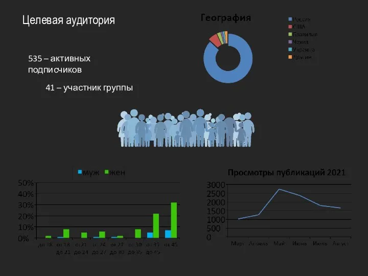 Целевая аудитория 535 – активных подписчиков 41 – участник группы