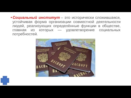 Социальный институт – это исторически сложившаяся, устойчивая форма организации совместной деятельности людей,