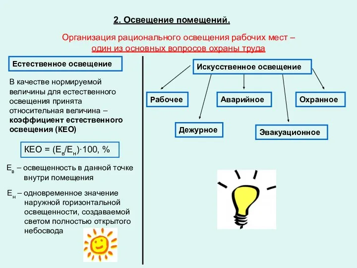 2. Освещение помещений. Организация рационального освещения рабочих мест – один из основных