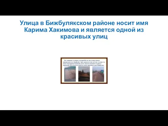 Улица в Бижбулякском районе носит имя Карима Хакимова и является одной из красивых улиц