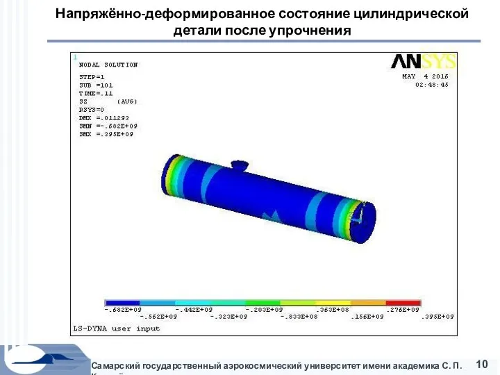 Самарский государственный аэрокосмический университет имени академика С. П. Королёва Напряжённо-деформированное состояние цилиндрической детали после упрочнения