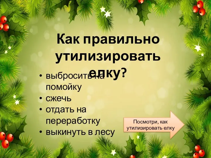 Как правильно утилизировать елку? выбросить на помойку сжечь отдать на переработку выкинуть