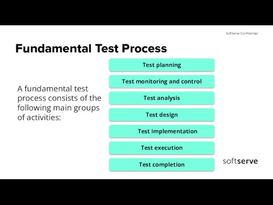 Fundamental Test Process A fundamental test process consists of the following main groups of activities: