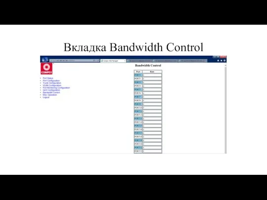 Вкладка Bandwidth Control
