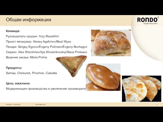 27-28.08.2019 TSM Burgdorf 2019 Общая информация Команда: Руководитель продаж: Yury Rassikhin Проект