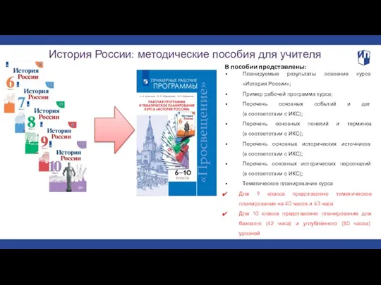 История России: методические пособия для учителя В пособии представлены: Планируемые результаты освоения