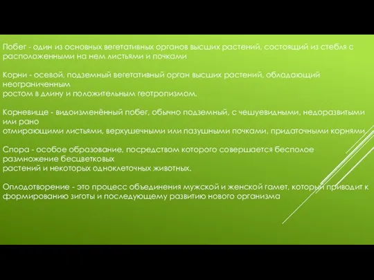 Побег - один из основных вегетативных органов высших растений, состоящий из стебля