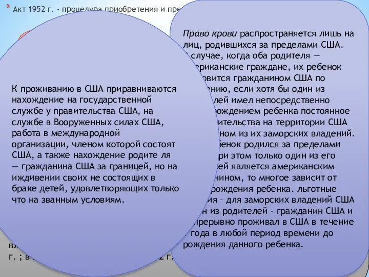 Акт 1952 г. - процедура приобретения и прекращения гражданства США (citizenship). отдается