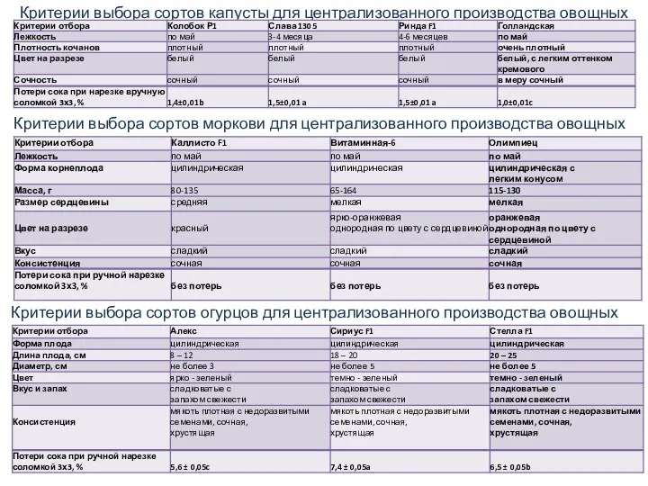 Критерии выбора сортов капусты для централизованного производства овощных салатов Критерии выбора сортов