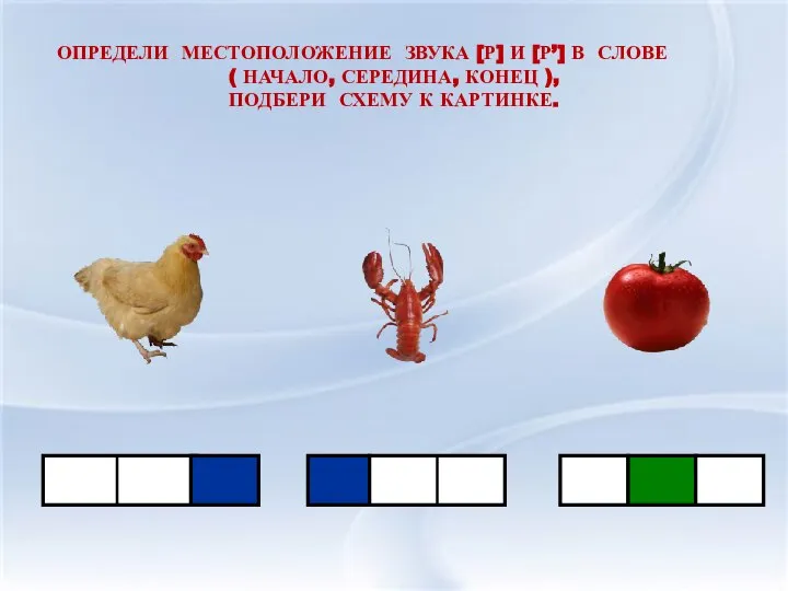 ОПРЕДЕЛИ МЕСТОПОЛОЖЕНИЕ ЗВУКА [Р] И [Р’] В СЛОВЕ ( НАЧАЛО, СЕРЕДИНА, КОНЕЦ