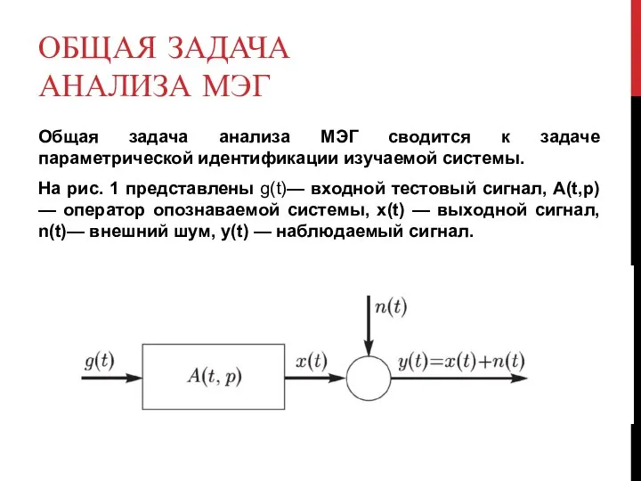 ОБЩАЯ ЗАДАЧА АНАЛИЗА МЭГ Общая задача анализа МЭГ сводится к задаче параметрической