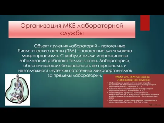 Объект изучения лабораторий – патогенные биологические агенты (ПБА) – патогенные для человека