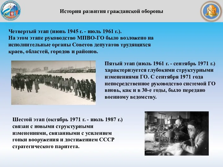 История развития гражданской обороны Четвертый этап (июнь 1945 г. - июль 1961