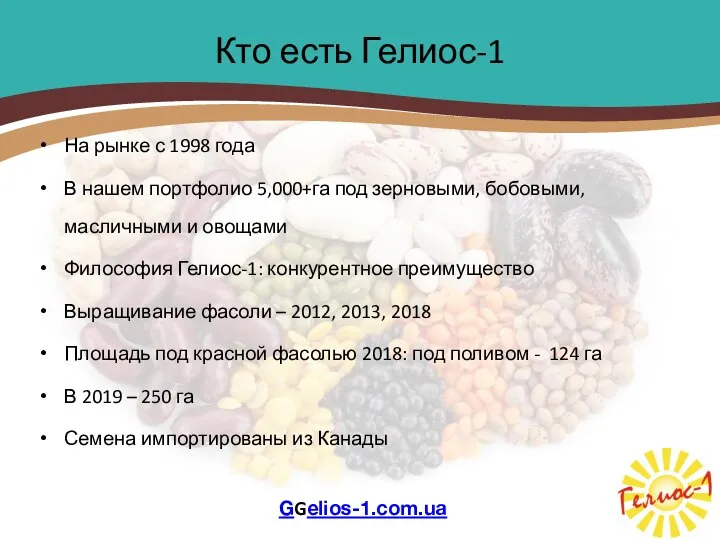 Кто есть Гелиос-1 На рынке с 1998 года В нашем портфолио 5,000+га