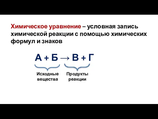 Химическое уравнение – условная запись химической реакции с помощью химических формул и