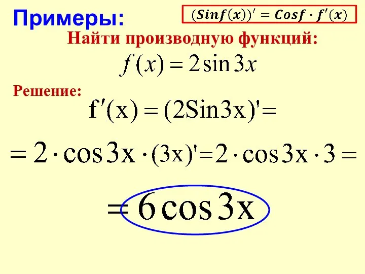 Примеры: Найти производную функций: Решение: