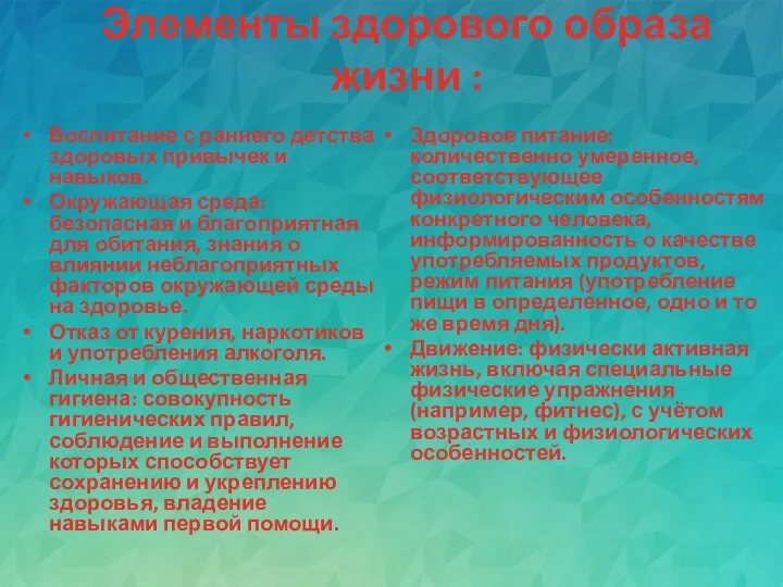 Элементы здорового образа жизни : Воспитание с раннего детства здоровых привычек и