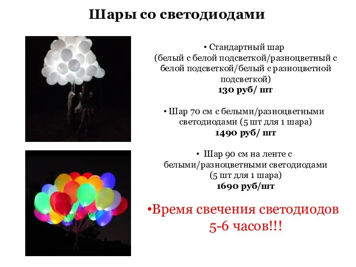 Шары со светодиодами Стандартный шар (белый с белой подсветкой/разноцветный с белой подсветкой/белый