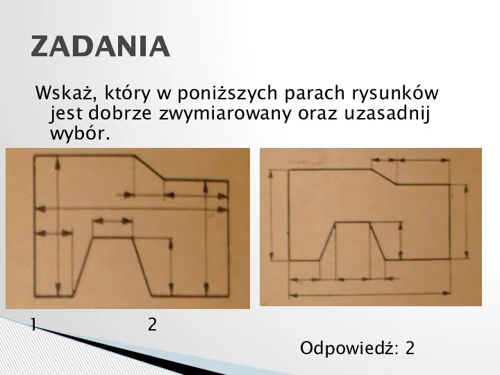 Wskaż, który w poniższych parach rysunków jest dobrze zwymiarowany oraz uzasadnij wybór.