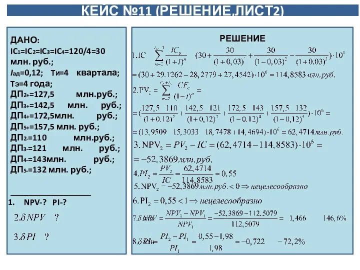 КЕЙС №11 (РЕШЕНИЕ,ЛИСТ2) Финансовый директор торговой компании поручает Вам, как финансовому менеджеру,