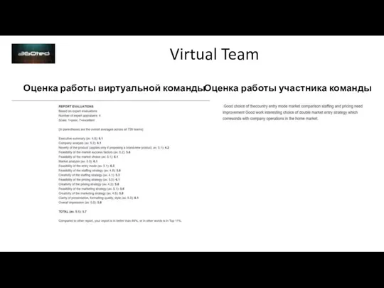 Virtual Team Оценка работы виртуальной команды Оценка работы участника команды