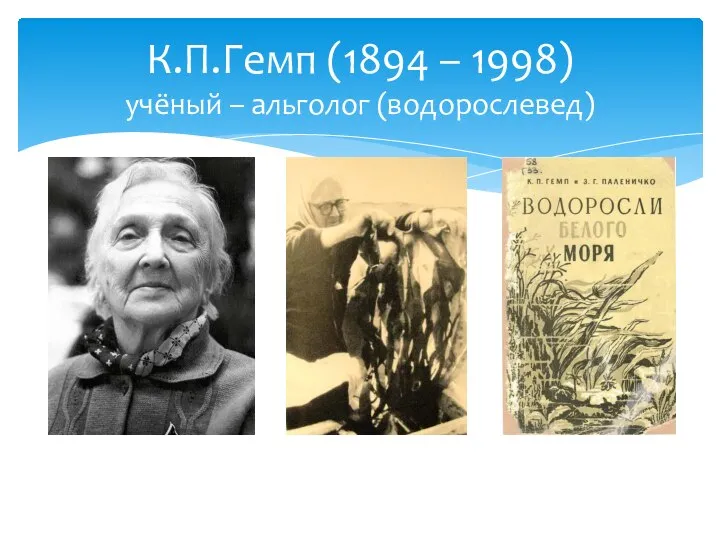 К.П.Гемп (1894 – 1998) учёный – альголог (водорослевед)