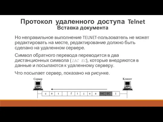 Протокол удаленного доступа Telnet Вставка документа Но неправильное выполнение TELNET-пользователь не может