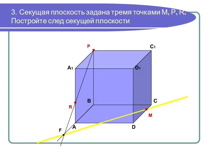 3. Секущая плоскость задана тремя точками М, Р, R. Постройте след секущей