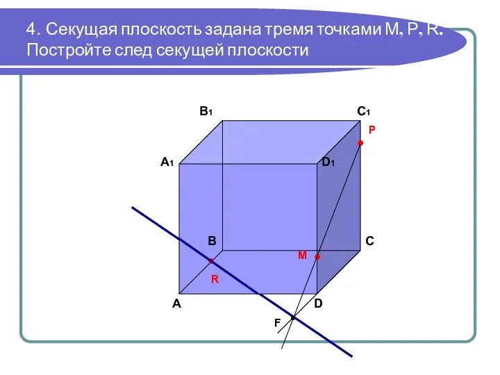 4. Секущая плоскость задана тремя точками М, Р, R. Постройте след секущей