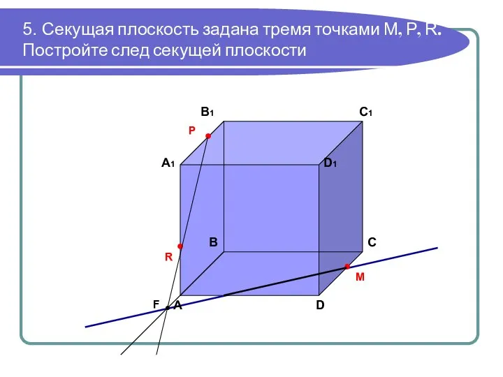 5. Секущая плоскость задана тремя точками М, Р, R. Постройте след секущей