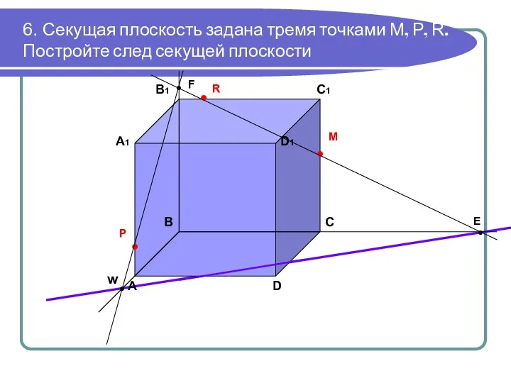 6. Секущая плоскость задана тремя точками М, Р, R. Постройте след секущей