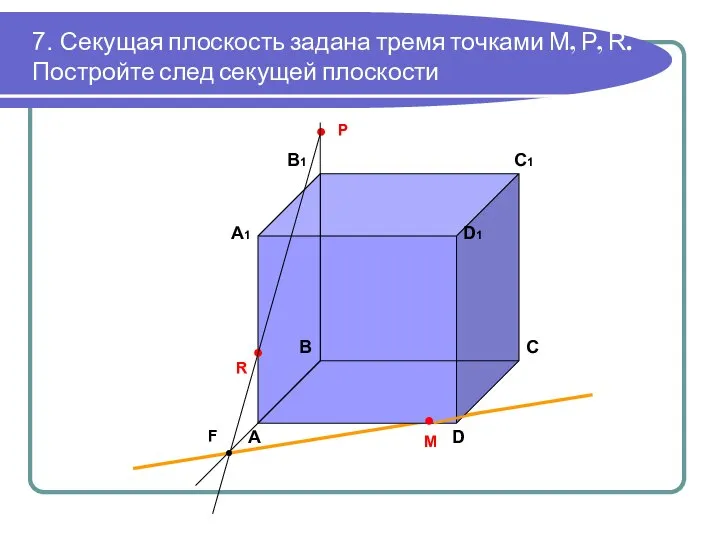 7. Секущая плоскость задана тремя точками М, Р, R. Постройте след секущей