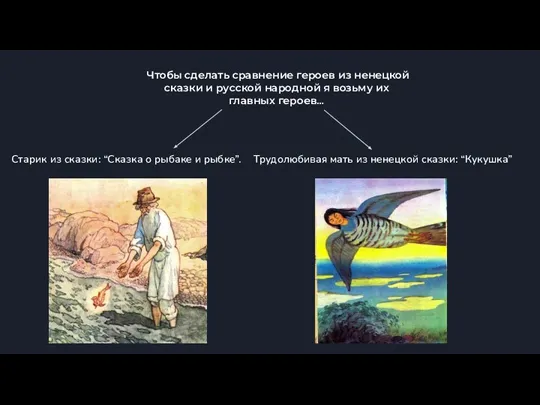 Чтобы сделать сравнение героев из ненецкой сказки и русской народной я возьму