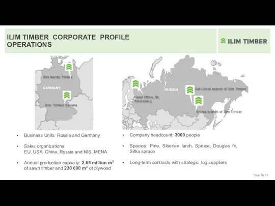 Page № ILIM TIMBER CORPORATE PROFILE OPERATIONS Business Units: Russia and Germany