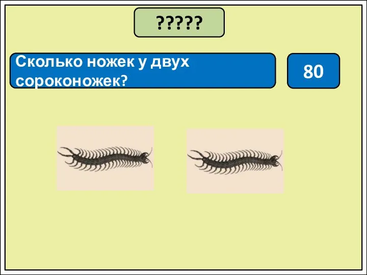 ????? Сколько ножек у двух сороконожек? 80