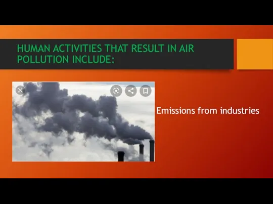 HUMAN ACTIVITIES THAT RESULT IN AIR POLLUTION INCLUDE: Emissions from industries