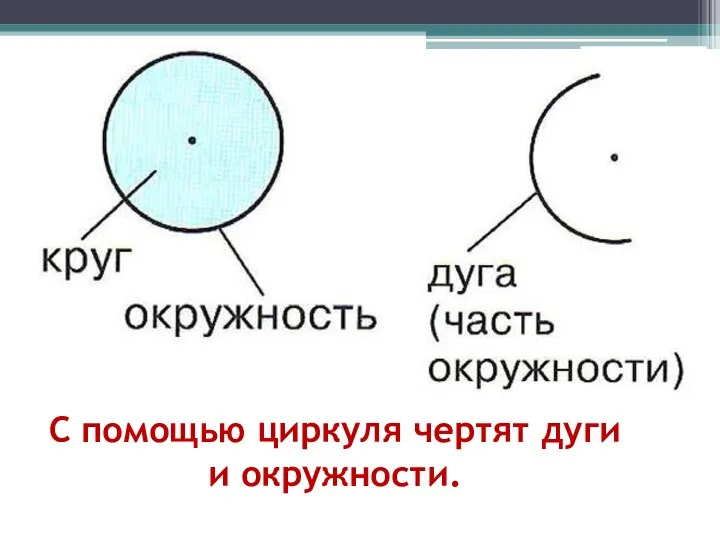 С помощью циркуля чертят дуги и окружности.