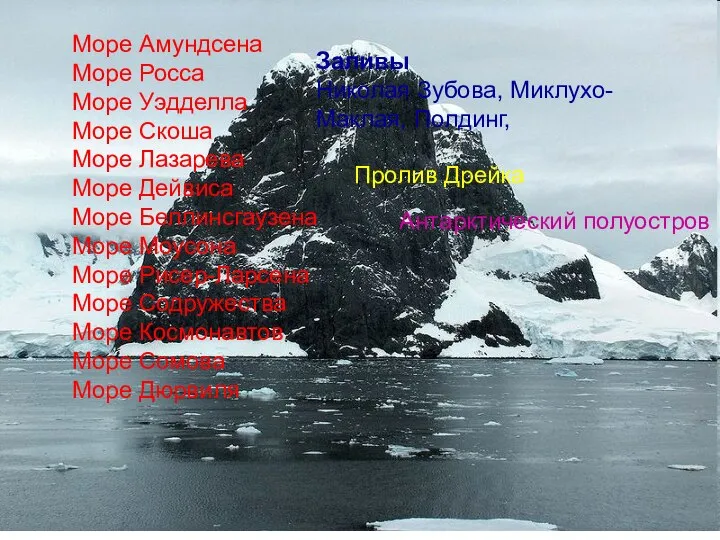 Море Амундсена Море Росса Море Уэдделла Море Скоша Море Лазарева Море Дейвиса