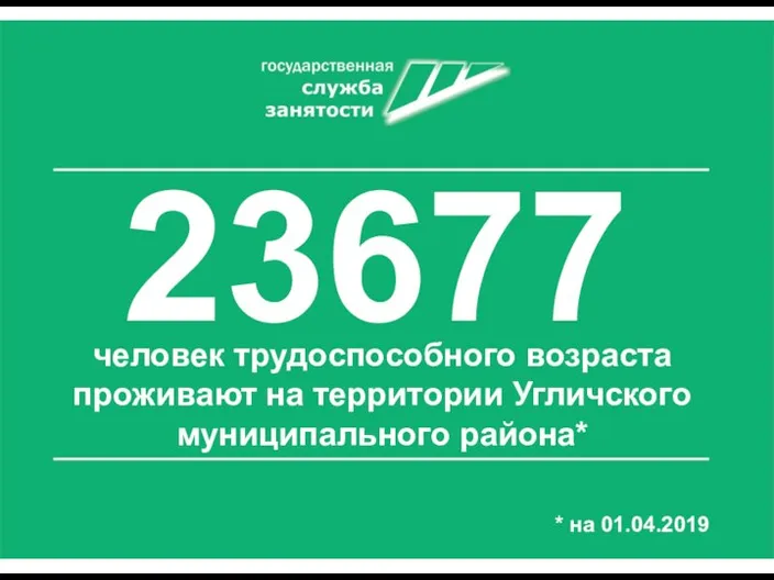 23677 человек трудоспособного возраста проживают на территории Угличского муниципального района* * на 01.04.2019
