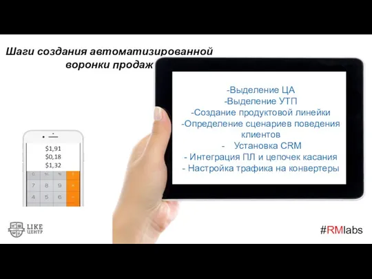 #RMlabs Шаги создания автоматизированной воронки продаж -Выделение ЦА -Выделение УТП -Создание продуктовой